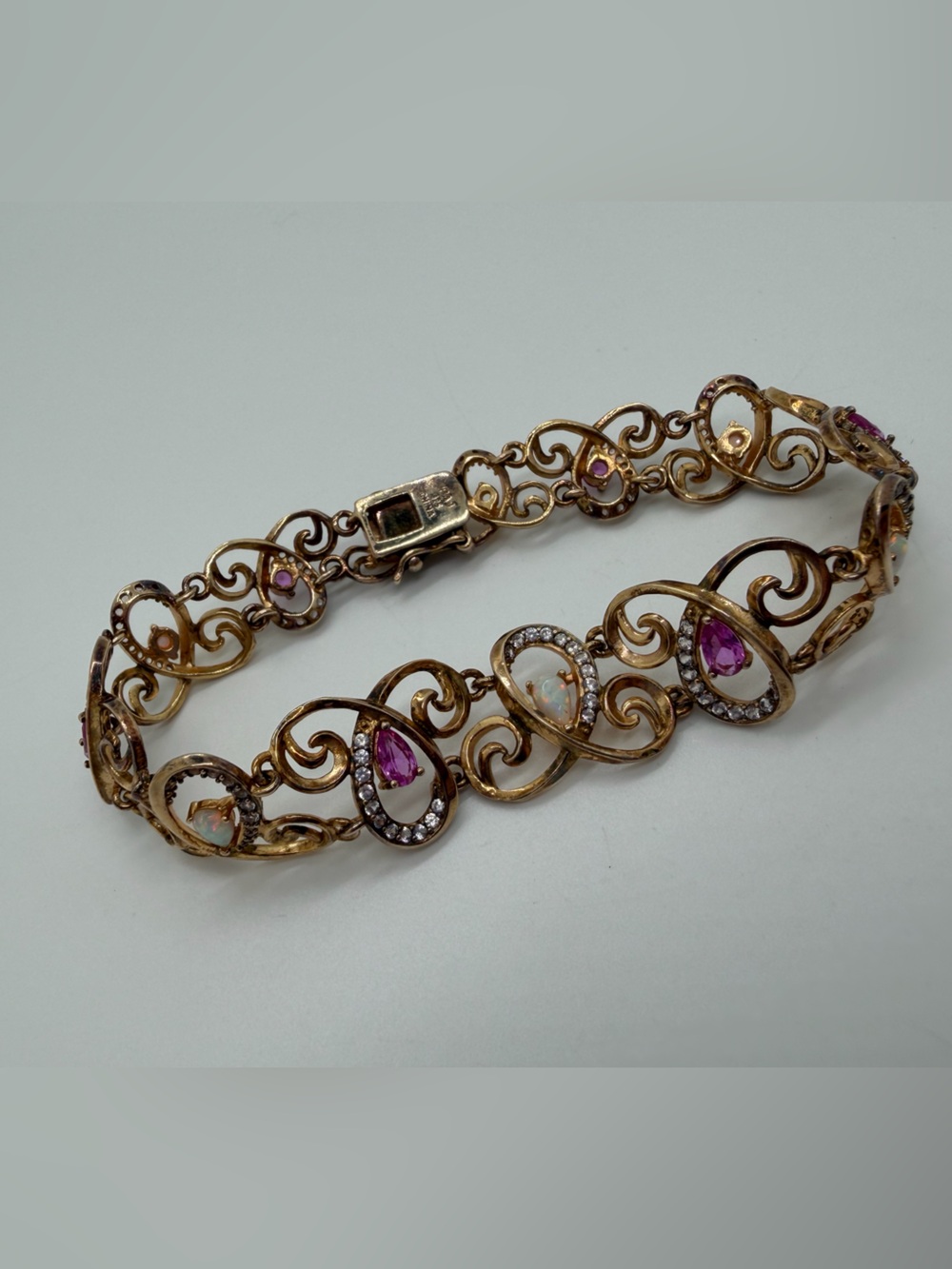 Vintage gold over opal and ruby bracelet